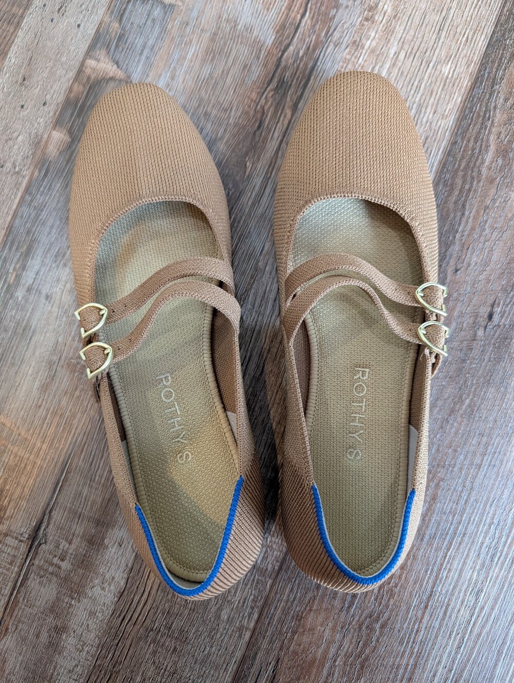 Rothy's The Double Buckle Mary Jane Java Chip Biege Ballet Flats Sz 8 - Picture 2 of 13